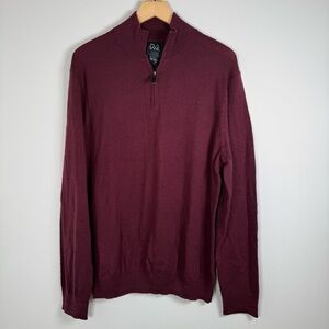 Jos. A. Bank 100% Merino Wool 1/4 Zip Up Pullover Sweater Top Maroon Large NWT